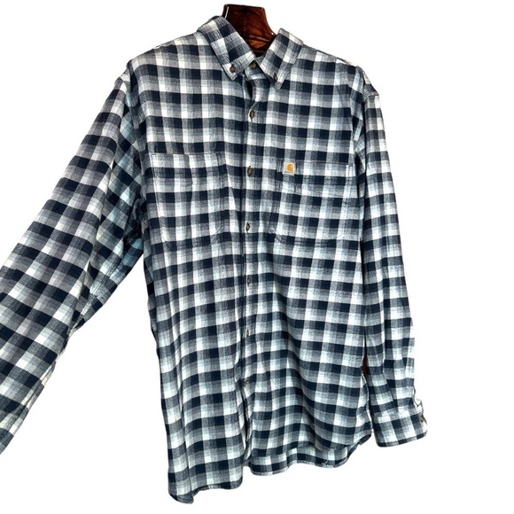 Carhartt Relaxed Fit Two Pocket Flex Flannel Blue Plaid Size Large - Picture 2 of 12